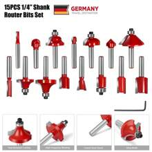 8mm Fräser Set H-M 15tlg Oberfräser-Set Schaft Nutfräser für Oberfräse Holzfräser - Rot - Übersicht 1