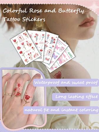 1 etiqueta adhesiva de tatuaje con diseños de velas, rosas, etc. en un tema de amor, a prueba de agua y sudor, adecuada para el Día de San Valentín, citas de pareja, aniversarios de amor, salidas diarias, y etiquetas adhesivas de tatuajes temporales en ambiente invernal