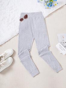 Teen Girl Ribbed Tight Fitness Jogger Pants - Grey - View 8