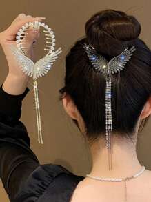 1件女士优雅发夹，饰有水钻、仿珍珠、流苏和花朵设计，适合日常发型、上学、仿珍珠发饰、度假装扮、派对造型