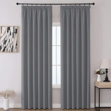 VEHEDE Set Of 2 Blackout Curtains With Ruffle Tape Thermal Curtains Against Heat Bedroom Curtains And Drapes Heat Protection Curtain Gray Opaque - Grau - View 31