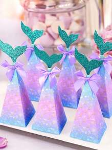 10 piezas Cajas de regalo con diseño de cola de sirena morada - Detalles de fiesta con temática 'Bajo el mar' para cumpleaños, revelaciones de género y bodas - Cajas de regalo de papel versátiles para todas las ocasiones, suministros de envoltura de regalos, decoración navideña familiar, San Valentín - Multicolor - Ver 6