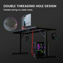 55" Large RGB Sturdy Gaming Desk With Mouse Pad T-Shaped Office Chair Computer Desk Spacious Work Surface Table, Black - Black - View 4