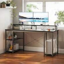 ODK Computer Desk With Shelves 120 X 50 Cm Gaming Desk With Storage Home Office Desk Modern Simple Style PC Desk Stable Workstation Black - Black-120x50cm - View 7