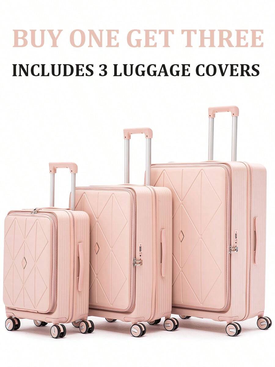 YOGLAD Luggage Sets Three Piece Expandable Lightweight Durable Suitcase Sets 360° Spinner Wheels Suitcase PC Materials Durable With TSA Lock WIth Luggage Cover (20/24/28Inch) - 粉紅色 (三件組) - 查看 1