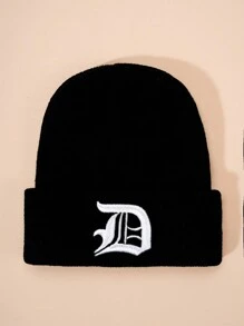 1 件哥特式刺绣 26 个英文字母儿童针织帽，男孩/女孩户外保暖休闲无檐小便帽，适合日常穿着，冬季服装 - 黑色 - 查看 26