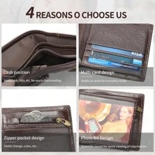 Portefeuille anti-vol RFID en cuir véritable, première couche de cuir de vache, portefeuille d' haut de gamme, style classique à la mode avec plusieurs fentes. Cadeau d'automne pour hommes, portefeuille pour homme, petit portefeuille pour homme, portefeuille en cuir