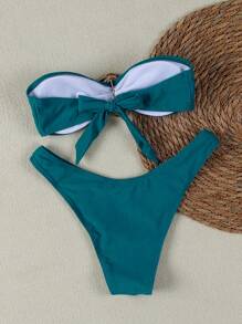 Bộ bikini không dây Polovedo chính hãng màu xanh dương trơn, gợi cảm, thanh lịch, thích hợp cho đi biển, dự tiệc, hẹn hò, mùa xuân/hè. - Màu xanh hải quân - Xem 2