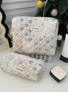 1 pieza/2 piezas Bolsa organizadora de maquillaje, bolsa de maquillaje con estampado vintage bohemio dulce, de poliéster reutilizable y portátil para mujeres para viajes, ideal para cosméticos, cuidado de la piel, perfumes, almacenamiento de brochas de maquillaje, almacenamiento de cosméticos, organizador de perfumes, bolsas de cosméticos para mujeres, adecuada para vacaciones, viajes, fiestas, exteriores, citas, uso doméstico - Multicolor - Ver 16
