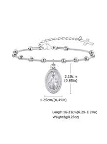 1pc Fashion 18K Silver-Tone Vacuum Plated Stainless Steel Virgin Mary Pearl Decor Ladies Bracelet