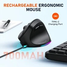 Mouse ergonómico para diestros, con conectividad dual 2.4G y Bluetooth, permite cambiar entre 3 dispositivos, carga tipo C, luz trasera RGB, alivia la fatiga de la muñeca, compatible con escritorio/portátil/iPad, adecuado como regalo para amigos - Rosa - Ver 8