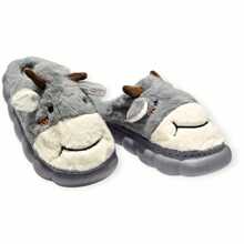 Pantuflas para dama, niños y niñas estilo vaca o vaquita super comodas, diversos colores, afelpados y cosidos para estar en casa en invierno o para regalo de navidad - Gris - Ver 3