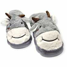 Pantuflas para dama, niños y niñas estilo vaca o vaquita super comodas, diversos colores, afelpados y cosidos para estar en casa en invierno o para regalo de navidad - Gris - Ver 2