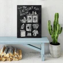 1pc Laundry Room Themed Wall Art - Canvas Painting With Wooden Frame - Versatile Home Decor For Bathroom, Kitchen, Dorm - Ideal For , Halloween, Birthday, Graduation, Back-To-School Gifts