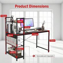 110cm Home Office Corner Desk With Storage Shelves Ergonomic Study Writing Computer Workstation For Students And Workers Black Willow - BlackWillow110cm-HShaped1 - View 6