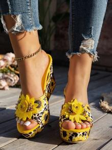 WRCVS Yellow Printed Ribbon Design Wedge Heeled Sandals, Rope Bottom, Platform, Strap , Fashion, Elevated, Lightweight, Summer - Yellow - View 3
