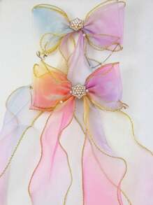 1/2/3/4/5个粉色女孩发夹彩虹蝴蝶结丝带编织发夹公主头饰马尾辫可编发夹女孩发饰（不含纸卡） - 彩色 - 查看 3