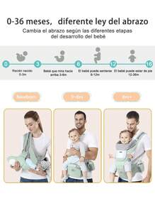 Portabebés multifuncional, asiento de moda para salir con el bebé, material de malla transpirable, diseño de correa más ancha, bolsillos laterales para biberones, bolsa para guardar el móvil, adecuado para bebés de 0 a 3 años cuando salen de casa - Verde - Ver 5