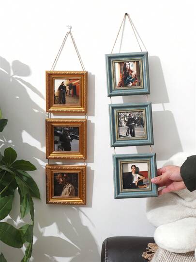 2-In-1 And 3-In-1 4-Inch Vintage Green Creative Hanging Wall Decor Plastic Photo Frames, Suitable For Living Room, Bedroom, Holiday Gifts Birthday Graduation