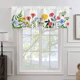 1 st. Lente Witte Achtergrond Paarse Bloemen Volant, Digitaal Bedrukt Klein Bloemen Kort Gordijn, 52*18 Inch, 100% Polyester Stof