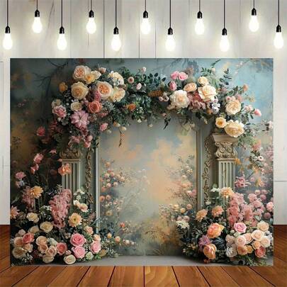 1 Set, Romantic Wedding Photography Background, Fresh And Colorful Rose Background Wall Made Of Polyester Material, Bride's Baptism, Engagement, Baptism Banner, Photo Studio Decoration Props