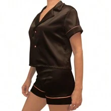 Pijama camisera de satin - Negro - Ver 2