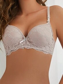 Women's Floral Lace Padded Sexy Bra, Minimalist Fashion For Casual Daily Wear - Khaki - View 5