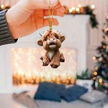 1pc Unique Acrylic Cow Head Car Charm Rearview Mirror Purse Pendant For Parties Holidays 2D Acrylic Christmas Tree Charm, Fashionable Home Decor Pendant Versatile For Car Mirror, Bags Keychains - 1pc - View 4