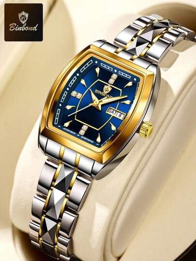 BINBOND BINBONG 女士手表 奢华时尚女士石英表 防水夜光日期不锈钢腕表 女友情侣礼物