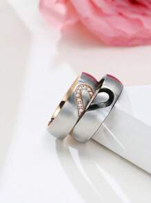 2 piezas Anillos de pareja en forma de corazón de acero inoxidable con texto grabado por láser, ideal como regalo personalizado para el Día de San Valentín, boda - estilo - Ver 18