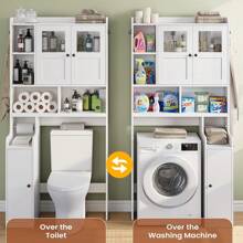 Over The Toilet Storage Cabinet, Over Toilet Bathroom Organizer With Glass Doors And Toilet Paper Holder Stand, Bathroom Toilet Rack - White - View 5