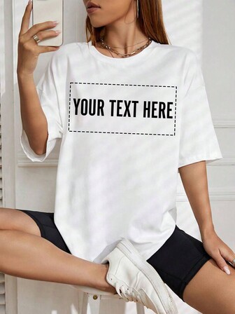 Customized Text Women's Loose T-Shirt, Personalize Your Text/Message/Birthday Wishes, Personalized Text Customization, Casual Round Neck Loose Short Sleeve T-Shirt Top, Women's Black Top, Birthday/Mother's Day/Party Anniversary Customized, Holiday Gift, Summer Women's Clothing, Women's Top, Best Friend Gift, Customize Your Text With Preferred Font Color, Summer Women T-Shirt