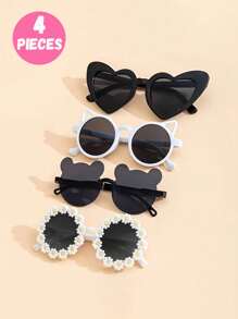 4pcs Cute And Fashionable Children's Glasses - White Round Frame Cat Ear Glasses, Bear Ear Glasses, Suitable For School And Outdoor Activities - Multicolor - View 9
