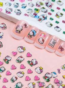 Sanrio 5 hojas de calcomanías de uñas con diseños aleatorios de Hello Kitty, pegatinas 3D de gato Kitty Sanrio, calcomanías de uñas de dibujos animados lindas, decoraciones de arte de uñas para mujeres y niñas (algunas partes pueden ser uñas aleatorias)