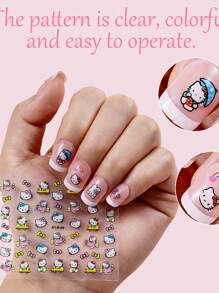 Sanrio 5 hojas de calcomanías de uñas con diseños aleatorios de Hello Kitty, pegatinas 3D de gato Kitty Sanrio, calcomanías de uñas de dibujos animados lindas, decoraciones de arte de uñas para mujeres y niñas (algunas partes pueden ser uñas aleatorias)