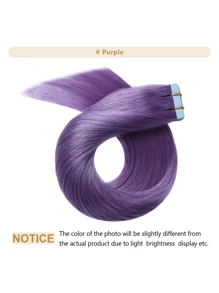 20pcs 30g Tape In Hair Extensions Seamless Human Hair Straight Extensions Skin Weft Adhesive Glue On Salon Quality For Woman Halloween Costumes - SPurple - View 4