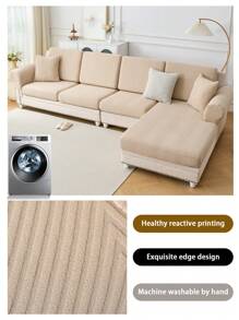 1 件防水防尘防滑沙发座垫套，弹性纯色沙发套，宠物友好型，适合 L 形和 1/2/3/4 座沙发（单独出售），适合所有季节 - 卡其色 - 查看 6