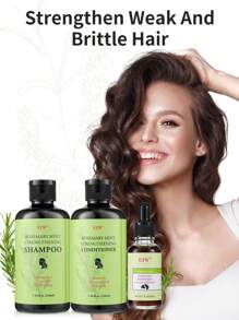 Conjunto para Cuidados com o Cabelo 3 peças, Shampoo Orgânico de Alecrim e Hortelã, Condicionador e Óleo Essencial para o Couro Cabeludo, Limpa e Ajuda no Fortalecimento dos Cabelos Fracos e Quebradiços