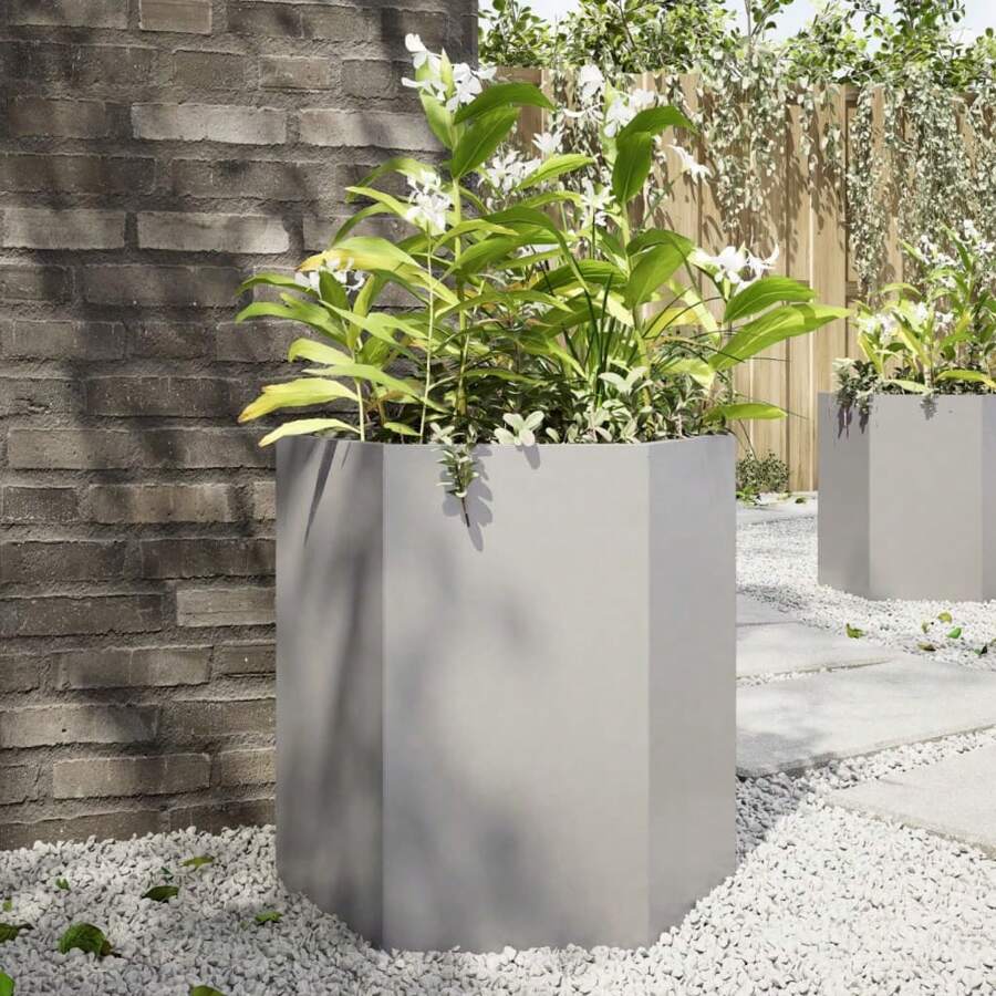 Maceta hexagonal de acero inoxidable para exteriores de 46 x 40 x 45 cm, decoración de jardín moderna