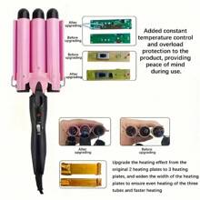 1pc Portable 22mm 25mm Simple Black Electric Hair Brush, Professional Hair Tools Curling Iron Ceramic Triple Barrel Hair Styler Hair Waver Styling Tools Hair Curlers Electric Curling