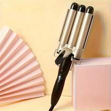 1pc Portable 22mm 25mm Simple Black Electric Hair Brush, Professional Hair Tools Curling Iron Ceramic Triple Barrel Hair Styler Hair Waver Styling Tools Hair Curlers Electric Curling