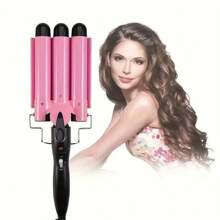 1pc Portable 22mm 25mm Simple Black Electric Hair Brush, Professional Hair Tools Curling Iron Ceramic Triple Barrel Hair Styler Hair Waver Styling Tools Hair Curlers Electric Curling