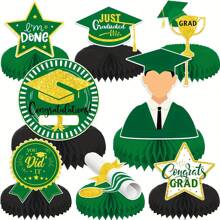 8PCS Graduation Party Decorations Green Class Of 2025 Congrats Grad Table Toppers Congratulate Graduation Honeycomb Table Centerpiece For HighSchool College Graduation Party - Green - View 1