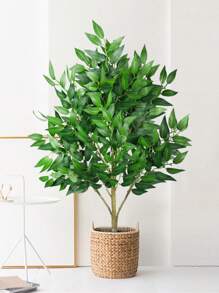 Kmitang Cây bạch đàn 42-64cm, lá liễu nhiệt đới, cành cây đa bằng nhựa, lá sung bằng lụa, trang trí nhà cửa, màu xanh lá cây, thích hợp cho nhà ở, văn phòng, sân vườn, ban công, không bao gồm chậu, 1 chiếc - màu xanh lá - Xem 3