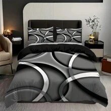 3pcs Modern Abstract Geometric Lines Duvet Cover,Black, White And Grey Swirls Print Bedding Set,Soft Comfortable Breathable Duvet Cover, For Bedroom Guest Room Decor (1*Duvet Cover + 2*Pillowcase, Without Core)