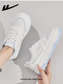 1 Pair WARRIOR Women's Lace-Up Thick Sole Skateboarding Shoes, Low-Top Casual Sneakers, Outdoor Flat Breathable Shoes For Summer, Versatile Lightweight Skate Inspired Fashion Comfortable Canvas Sports Shoes - Blue - View 7