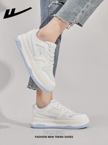 1 Pair WARRIOR Women's Lace-Up Thick Sole Skateboarding Shoes, Low-Top Casual Sneakers, Outdoor Flat Breathable Shoes For Summer, Versatile Lightweight Skate Inspired Fashion Comfortable Canvas Sports Shoes - Blue - View 6