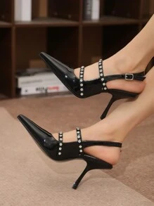 Women's Rhinestone Strap Pointed Toe High Heel Pumps