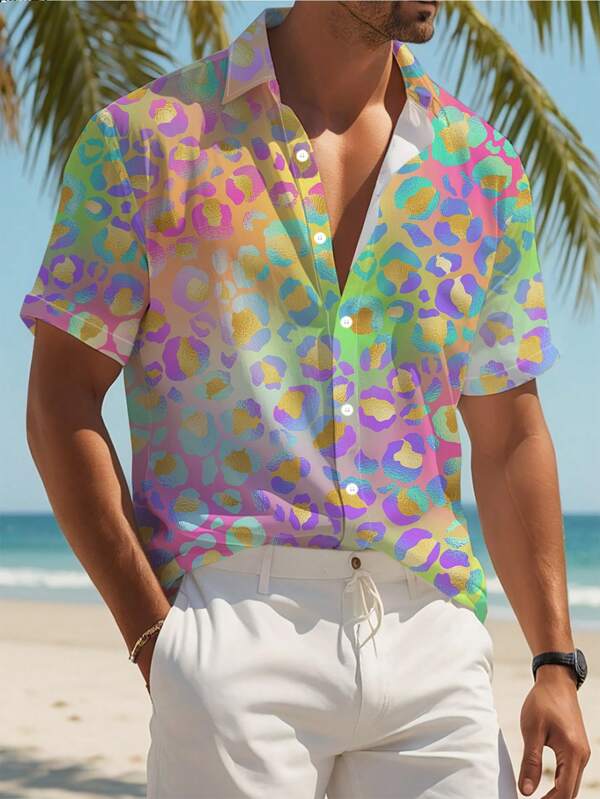 Camisa de hombre con estampado geométrico degradado 3D