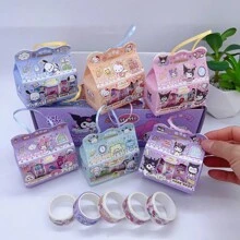 Sanrio 1 Box Of Sanrio Kuromi 5-In-1 Paper Tape, Parcha Dog Big Ear Dog DIY Material Sticker, Meileti Handbag Sticker, Cartoon Handbag Sticker Tape, Small Gift Box, Children's Girl Reward Gift, Paper Handbag Sticker, Drawing Paper Tape, Student Creative DIY Tape